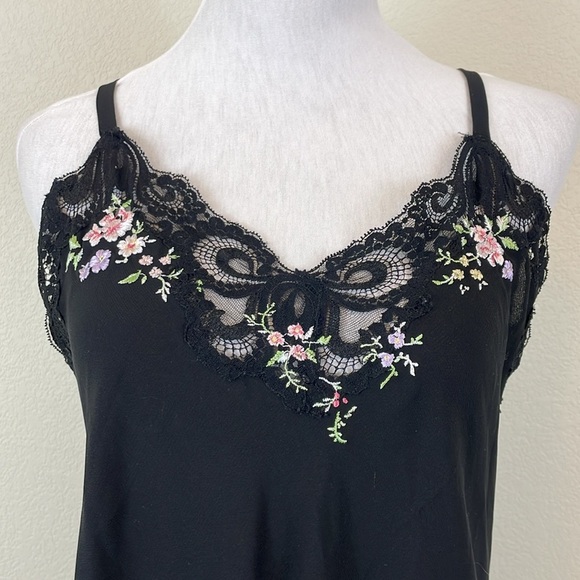 Oscar de la Renta pink label black lace floral embroidered lingerie dress size L - Picture 2 of 8